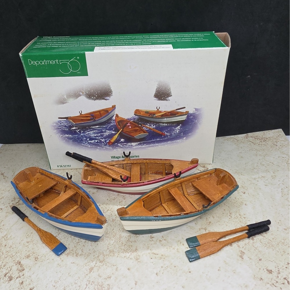 1998 Dept 56 Village Accessories - Wooden Rowboats - 3 Pc Set - #56.52797